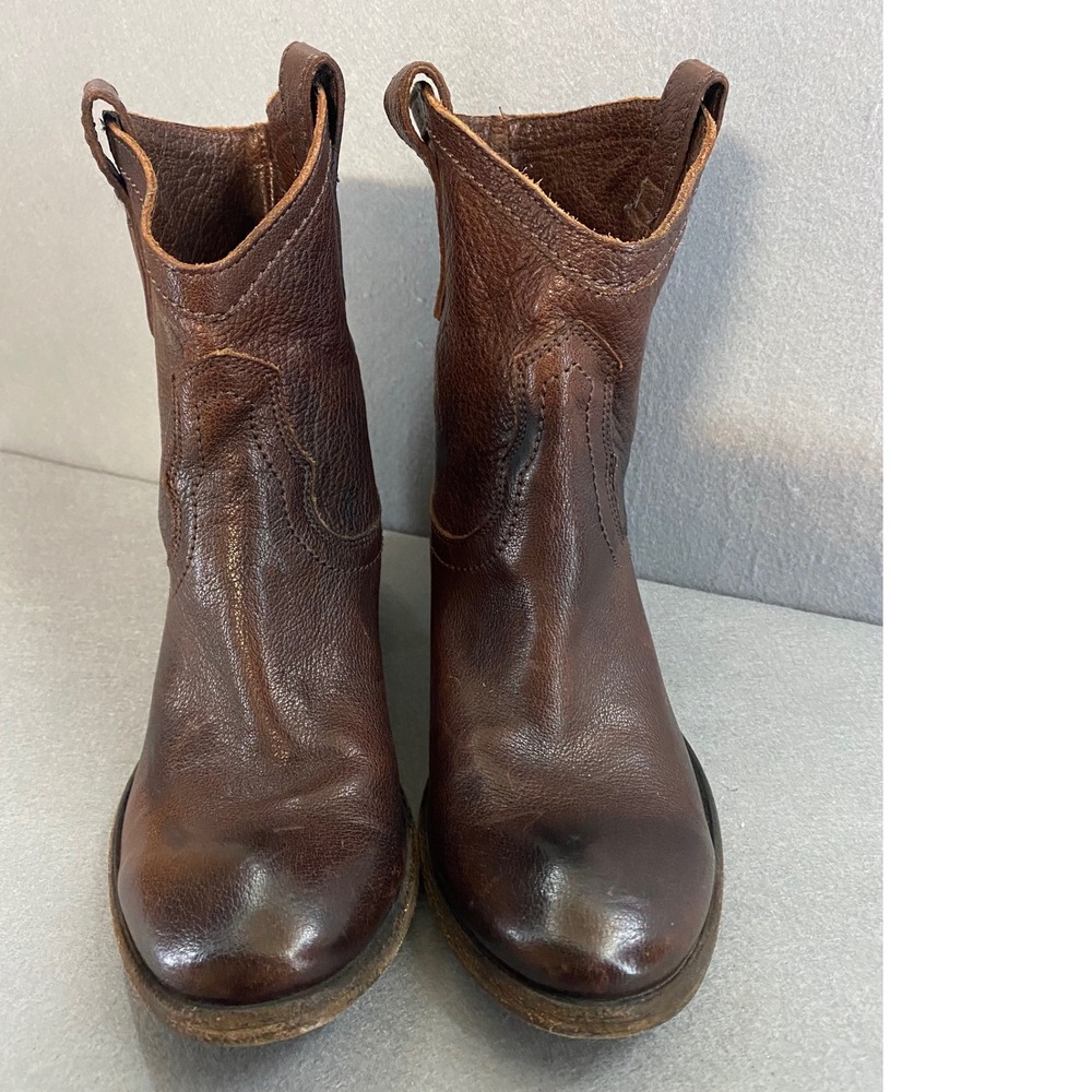 Frye Carson Ankle Boots Dark Brown Pebbled Leather Western Short Boot Womens 6B